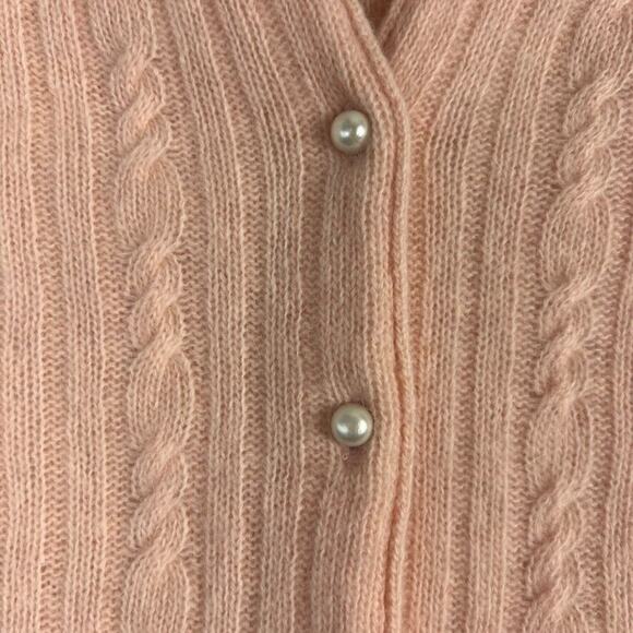 Victoria Jones Cardigan Sweater PM Pink Lambswool Angora Rabbit Hair Button Up - Picture 3 of 7